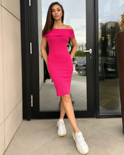 Fuchsia Flame Off-Shoulder Haljina