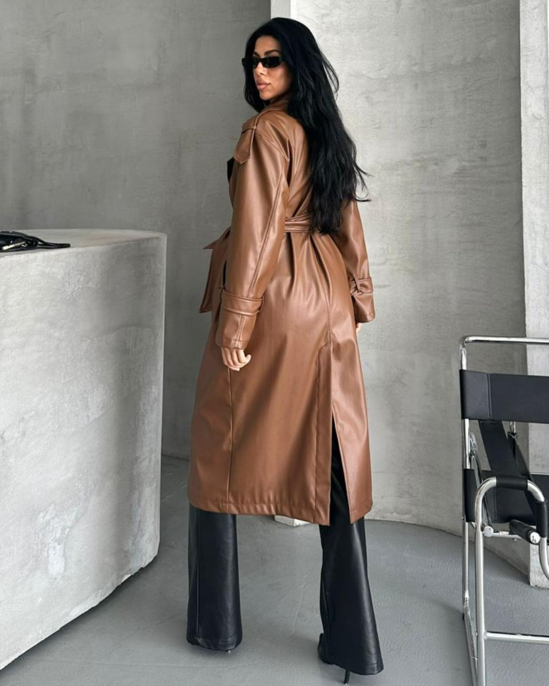 Camel Leather Coat