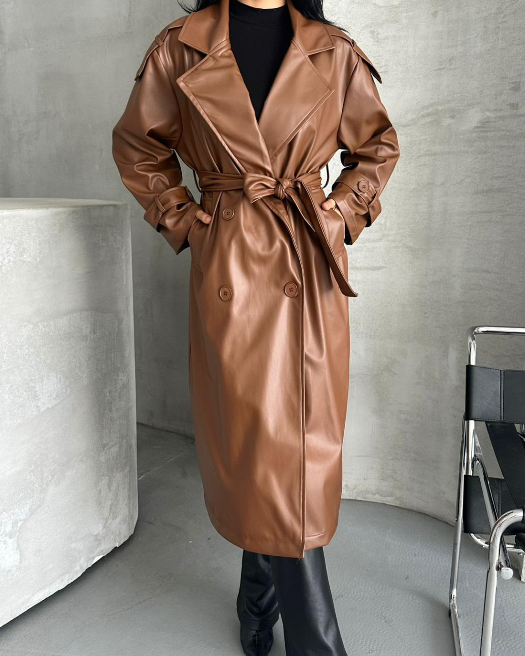 Camel Leather Coat