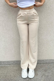 Beige Chic High-Waist Pantalone