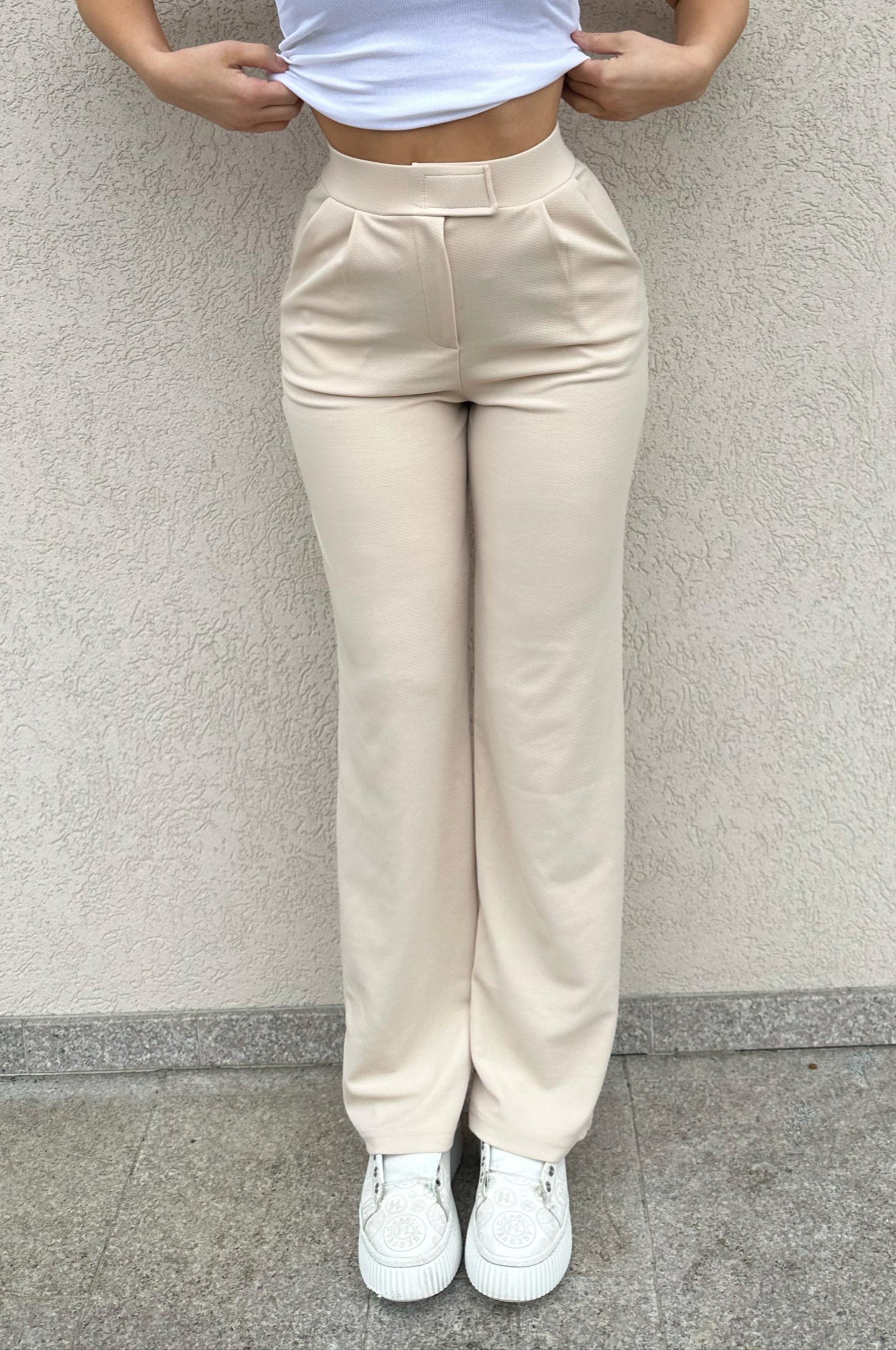 Beige Chic High-Waist Pantalone