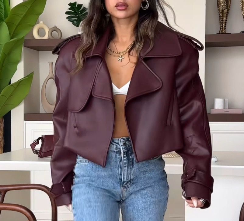 Burgundy Edge Kožna Jakna